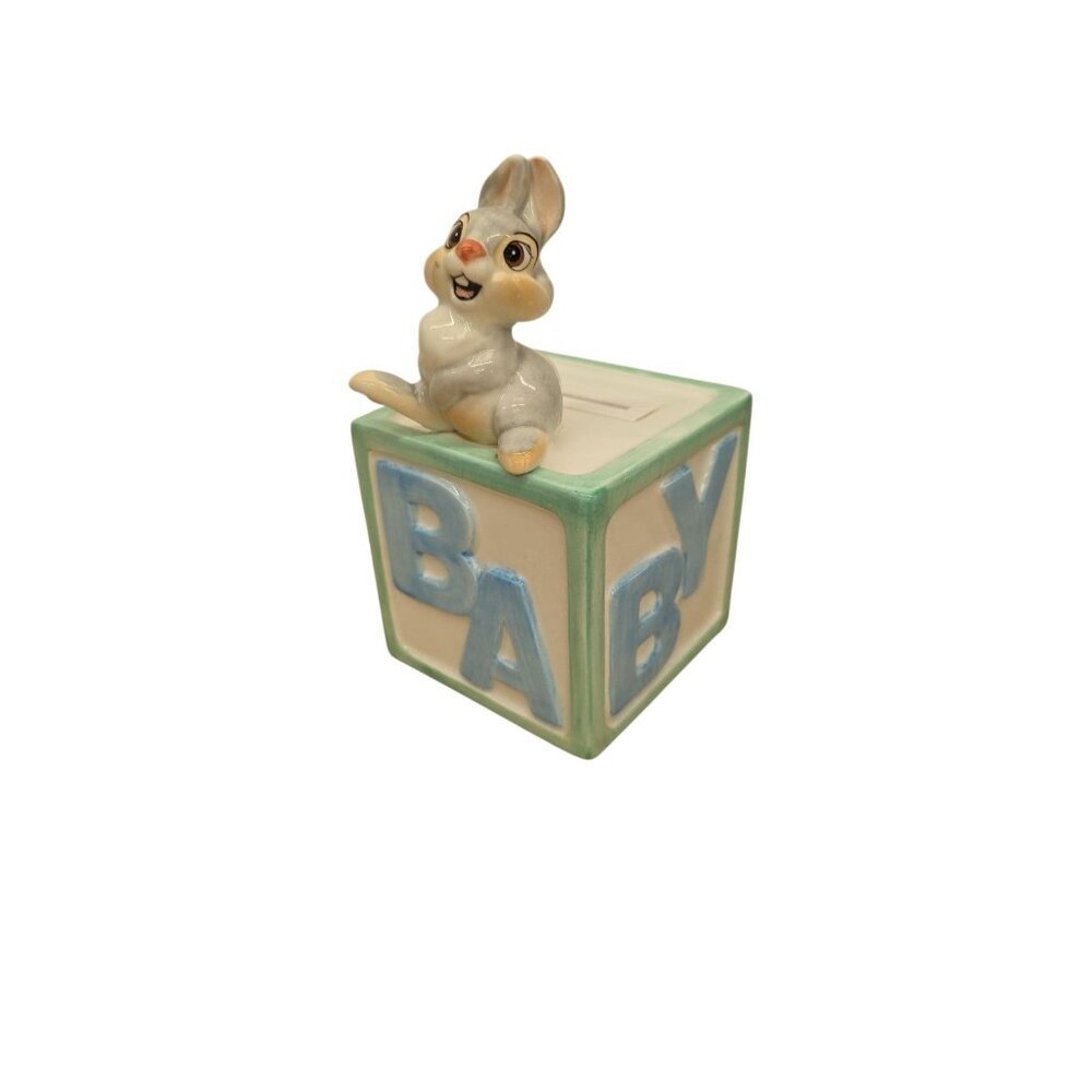 VTG Disney’s Bambi Thumper Rabbit Ceramic Baby Coin Block Bank W Stopper 6”